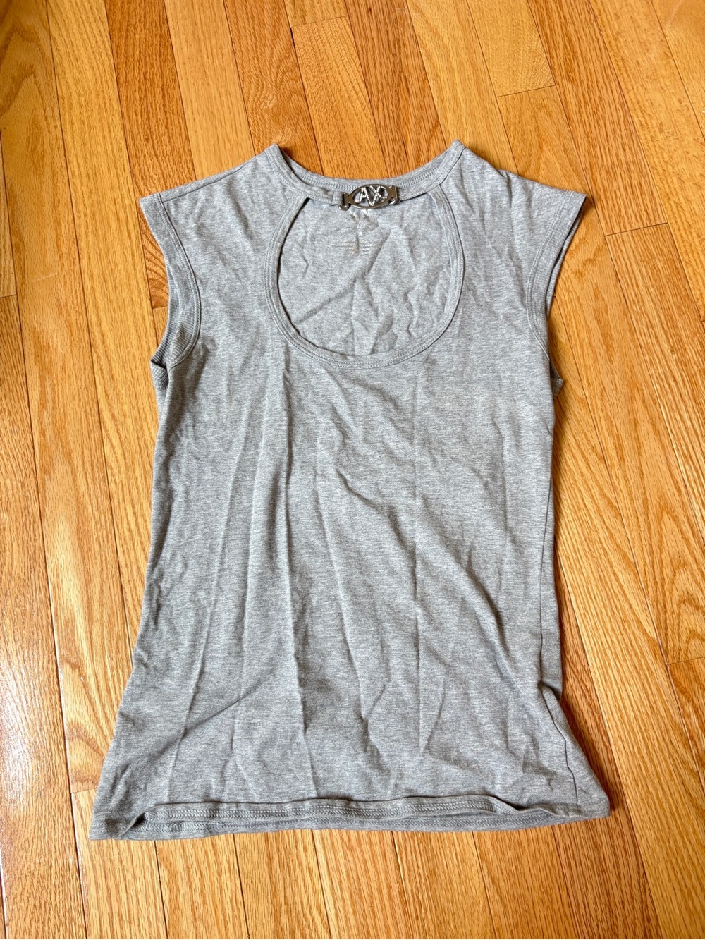 Vintage ARMANI EXCHANGE A/X rhinestone Gray Scoop Neck Cap Sleeve Top